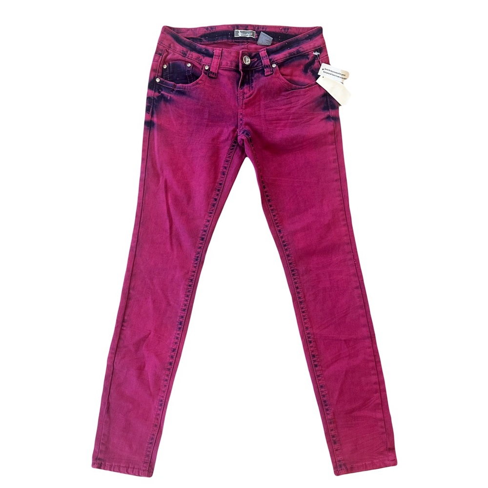 Soundgirl Jeans Juniors Size 5 Pink Two Tone Acid Washed Stretchy Bling NEW